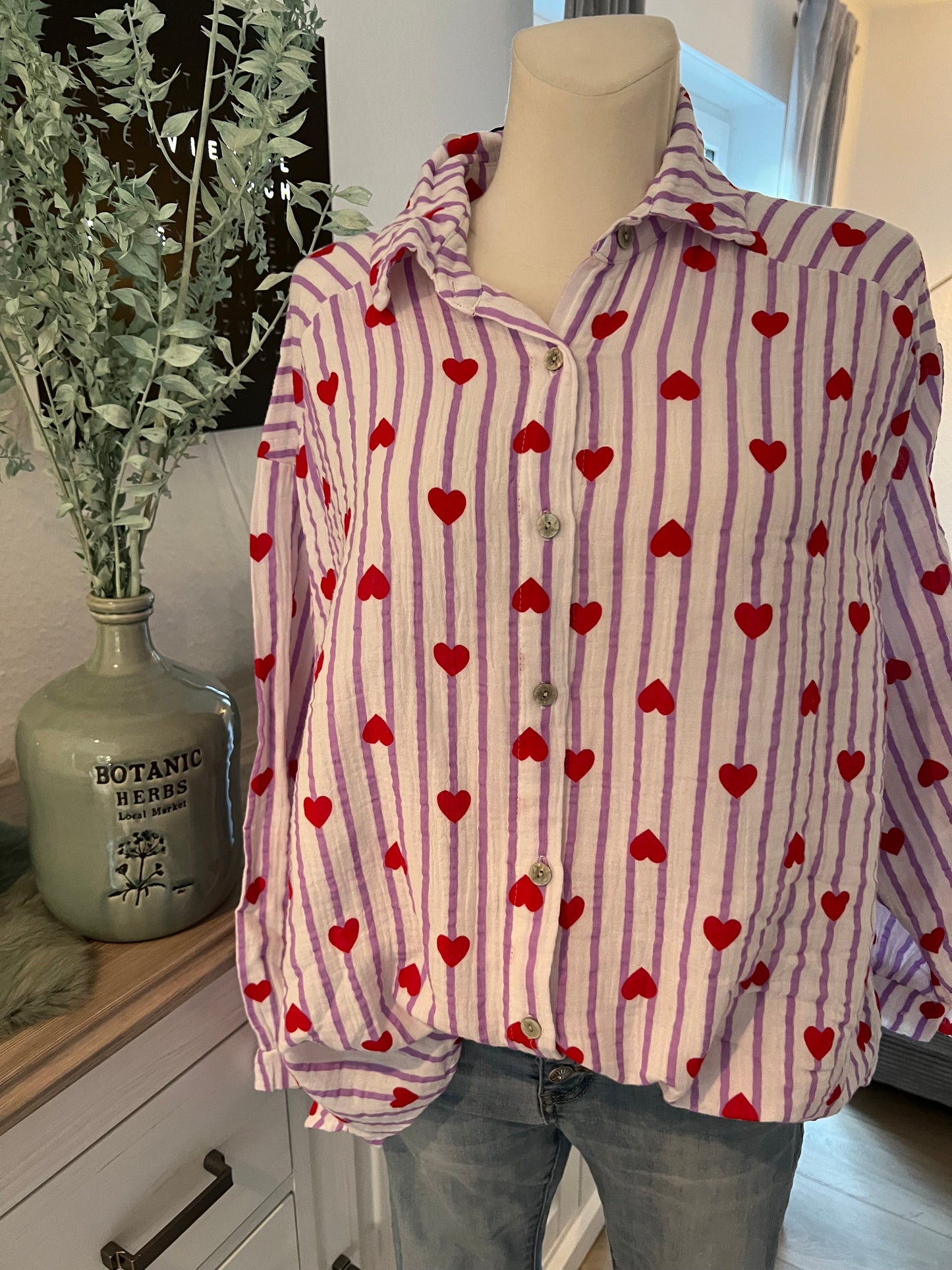 Musselin Bluse flieder gestreift