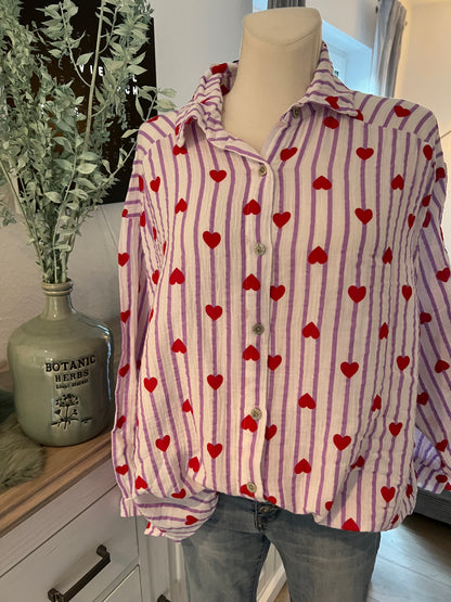 Musselin Bluse flieder gestreift