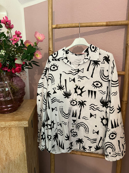 Musselin Bluse schwarz weiß