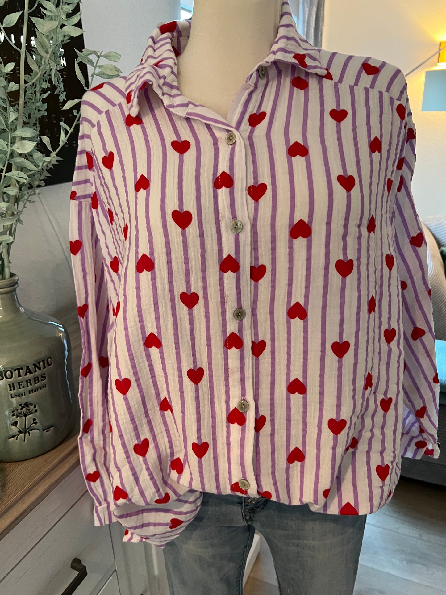Musselin Bluse flieder gestreift