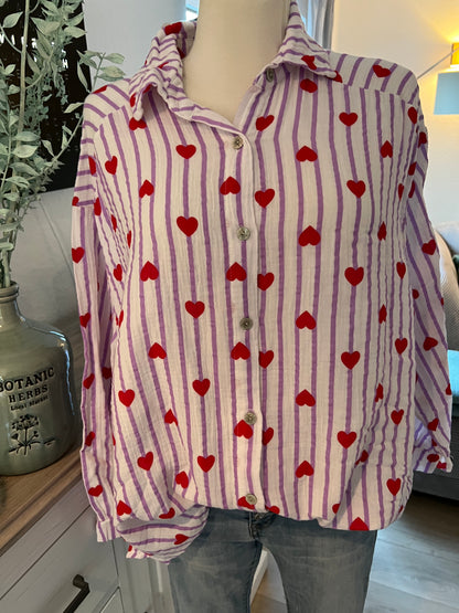 Musselin Bluse flieder gestreift