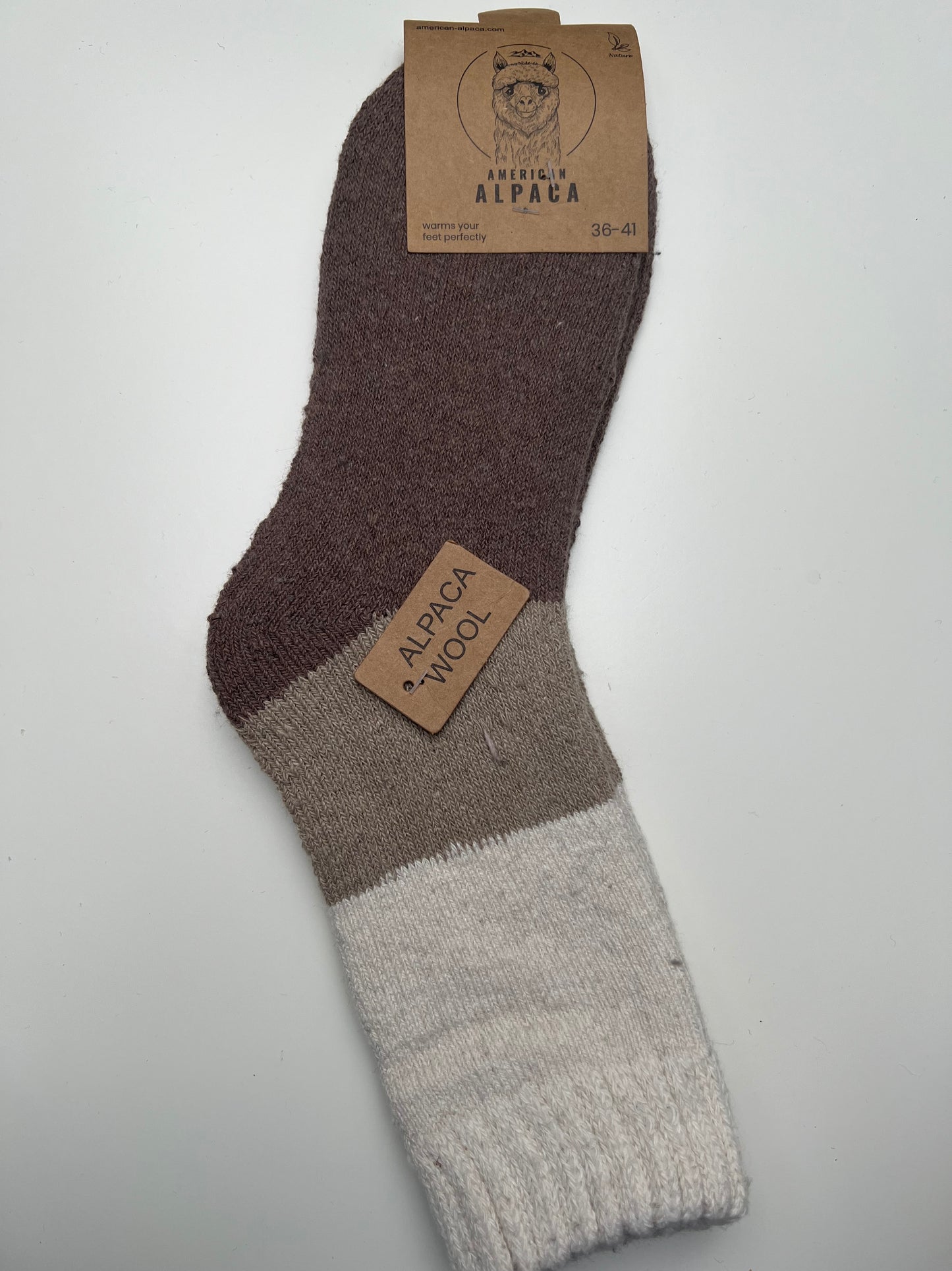 ✅Alpaca Socken Gr. 36-41 "Taupe Dreifarbig"