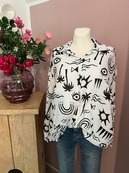 Musselin Bluse schwarz weiß