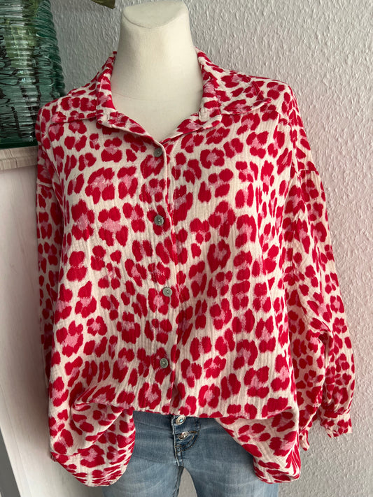 Musselin Bluse Leo rot rosa