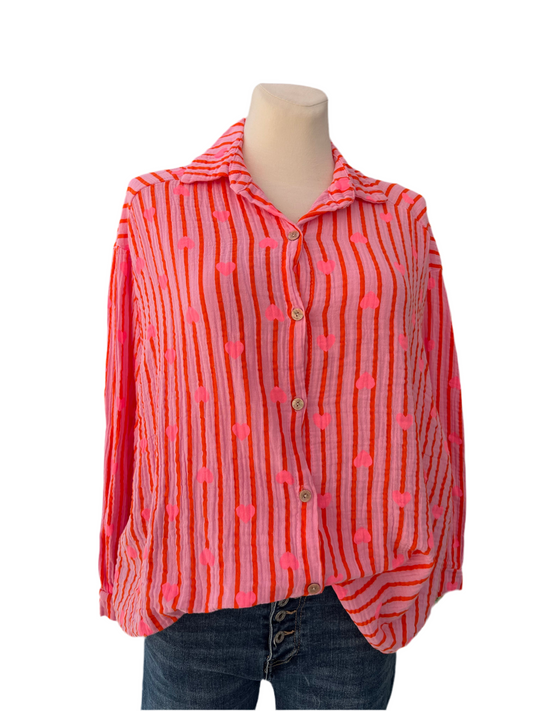 Musselin Bluse langarm rosa orange mit Herz ❤️