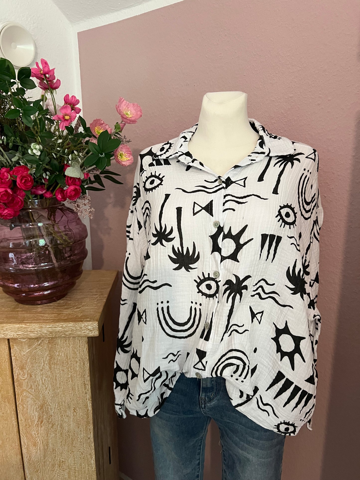 Musselin Bluse schwarz weiß