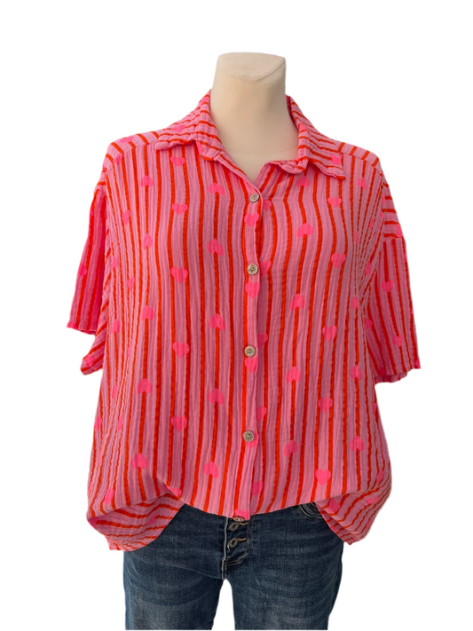 Musselin Bluse Herz rose orange Kurzarm ❤️
