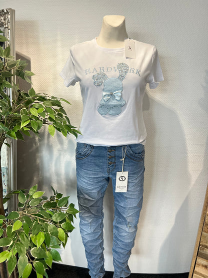 Karo Star Jeans in blau mit Knöpfen 8833