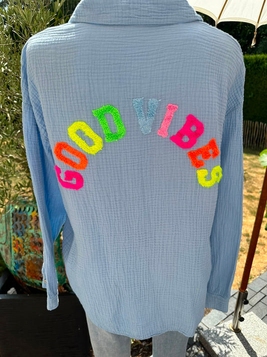 Musselinbluse "Good Vibes"