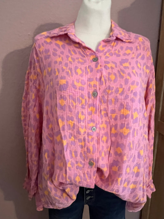 Musselin Bluse Leo flieder orange Langarm