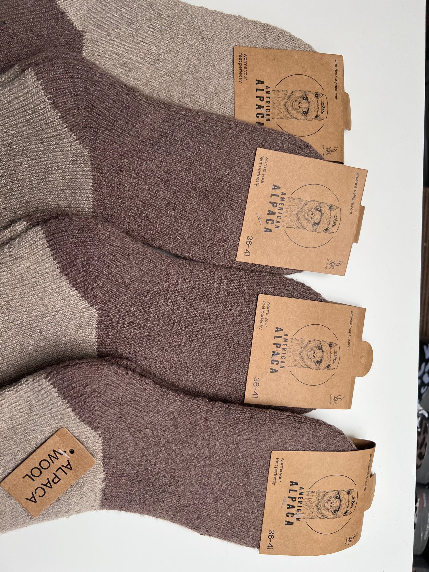 ✅Alpaca Socken Gr. 36-41 "Taupe Dreifarbig"