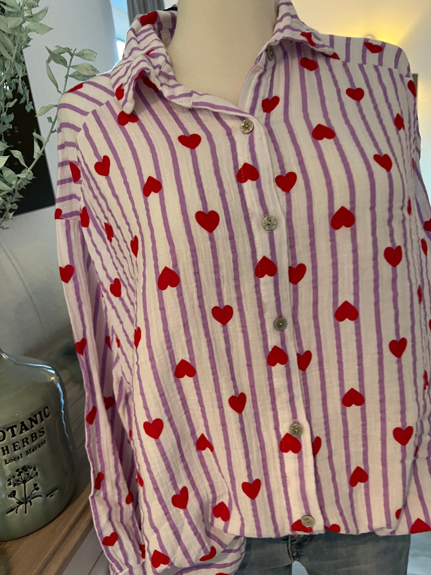 Musselin Bluse flieder gestreift