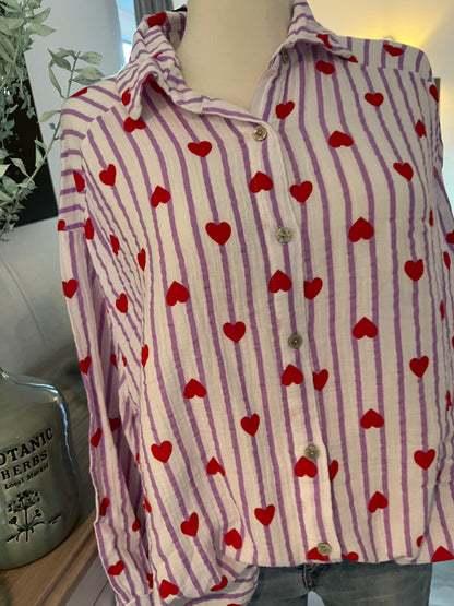 Musselin Bluse flieder gestreift