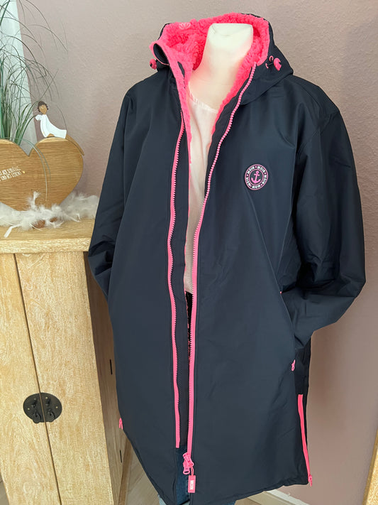 Zwillingsherz Mantel Oversized in dunkelblau  mit pink