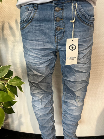 Karo Star Jeans in blau mit Knöpfen 8833