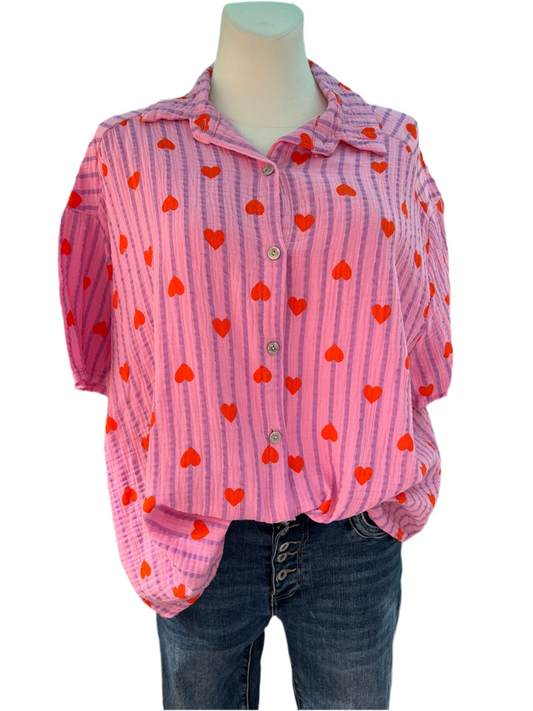 Musselin Bluse Herz rose  flieder   Kurzarm ❤️