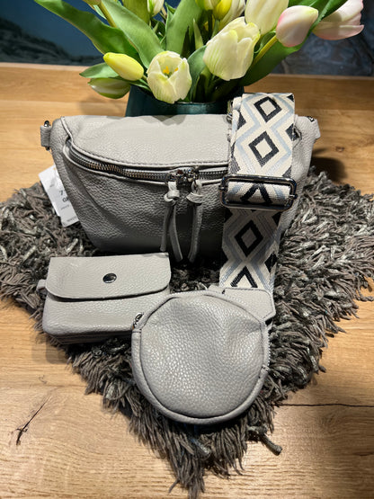Crossbody 4 teilig mit Pouchette Portmonee und Stoffgurt