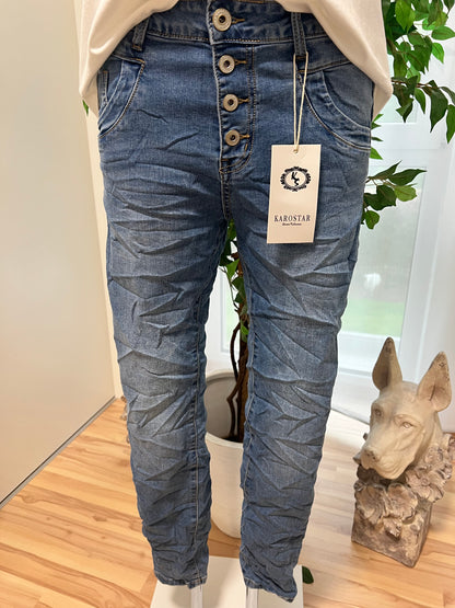 Karo Star Jeans mit Stretch und Knöpfen K 2530