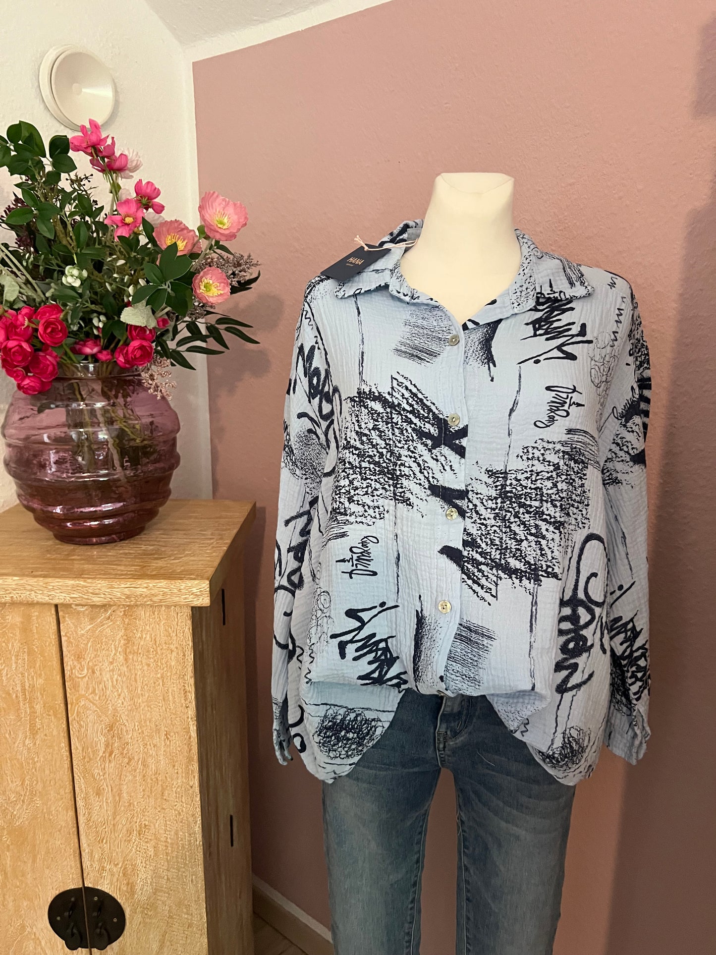 Musselin Bluse blau