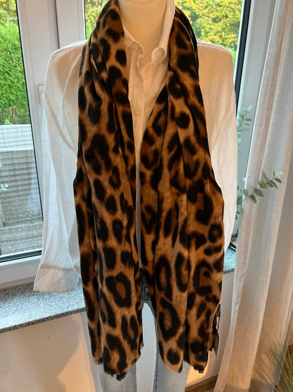 Langer Schal "Leo in Camel/Schwarz"