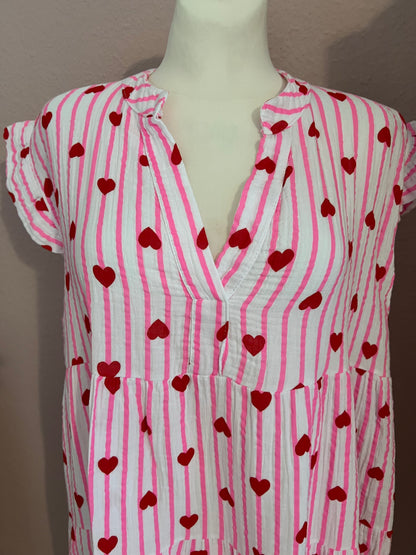 weiss rosa Musselin Kleid "Kurz - Herz"