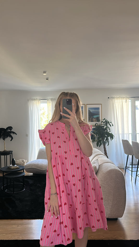 Pinkes Musselin Kleid "Kurz - Herz"