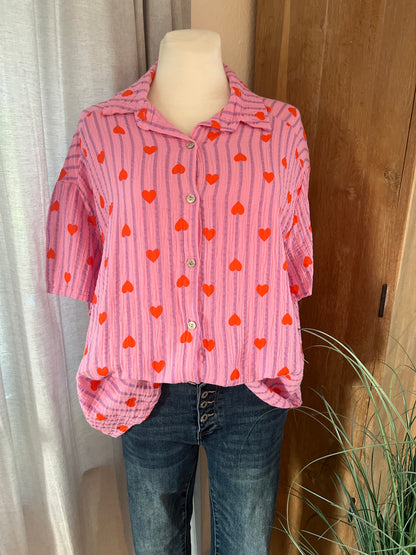 Musselin Bluse Herz rose  flieder   Kurzarm ❤️