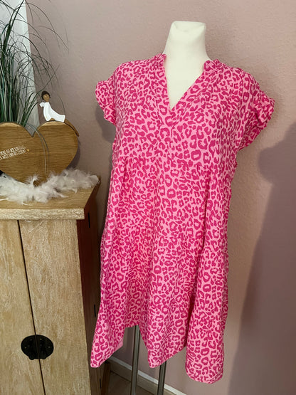 Rosa dunkelpink Musselin Kleid "Kurz - Leo"